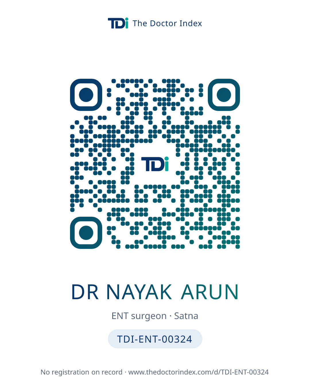 QR card for Dr Nayak Arun, TDI-ENT-00324
