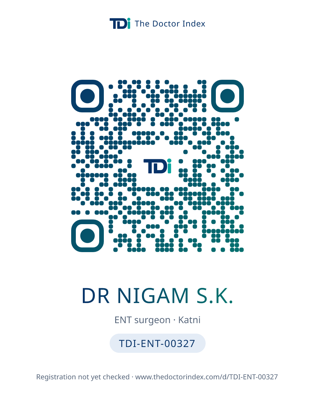 QR card for Dr Nigam S.K., TDI-ENT-00327