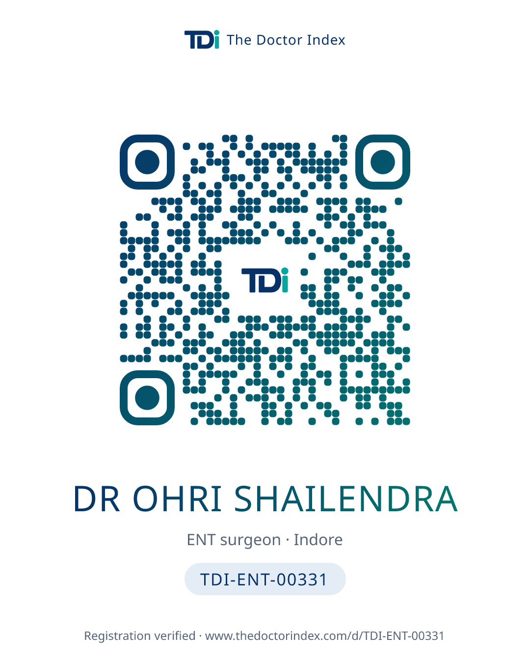 QR card for Dr Ohri Shailendra, TDI-ENT-00331