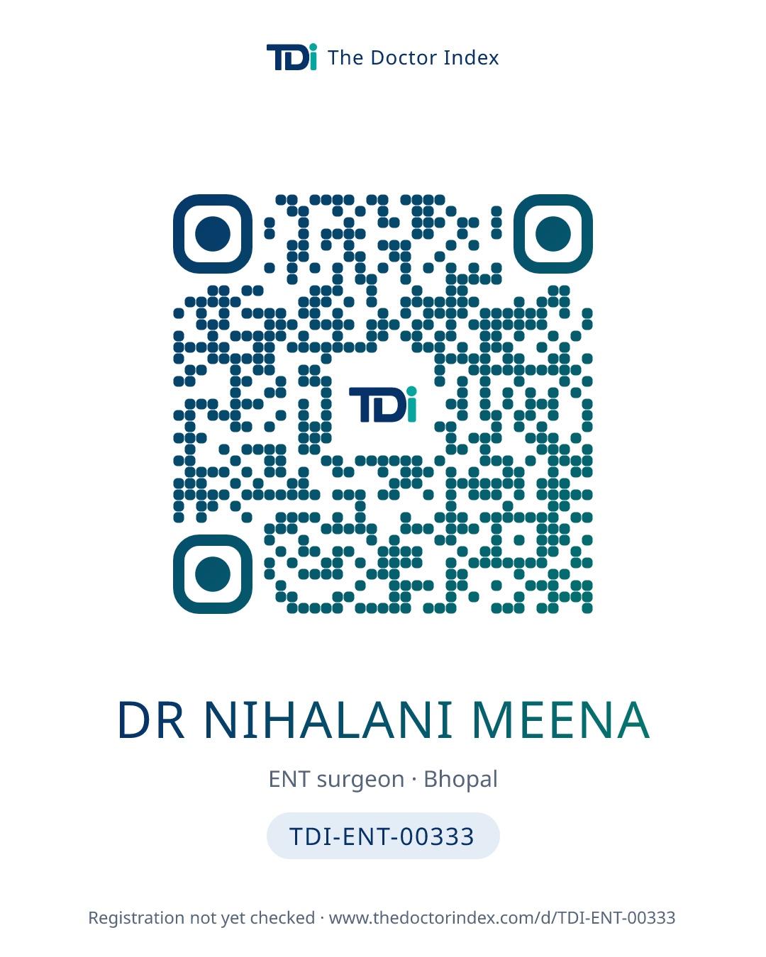 QR card for Dr Nihalani Meena, TDI-ENT-00333
