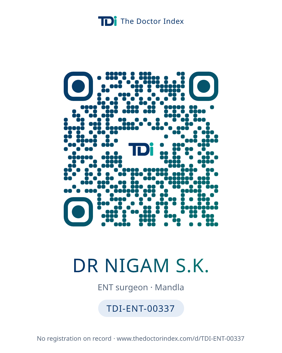 QR card for Dr Nigam S.K., TDI-ENT-00337
