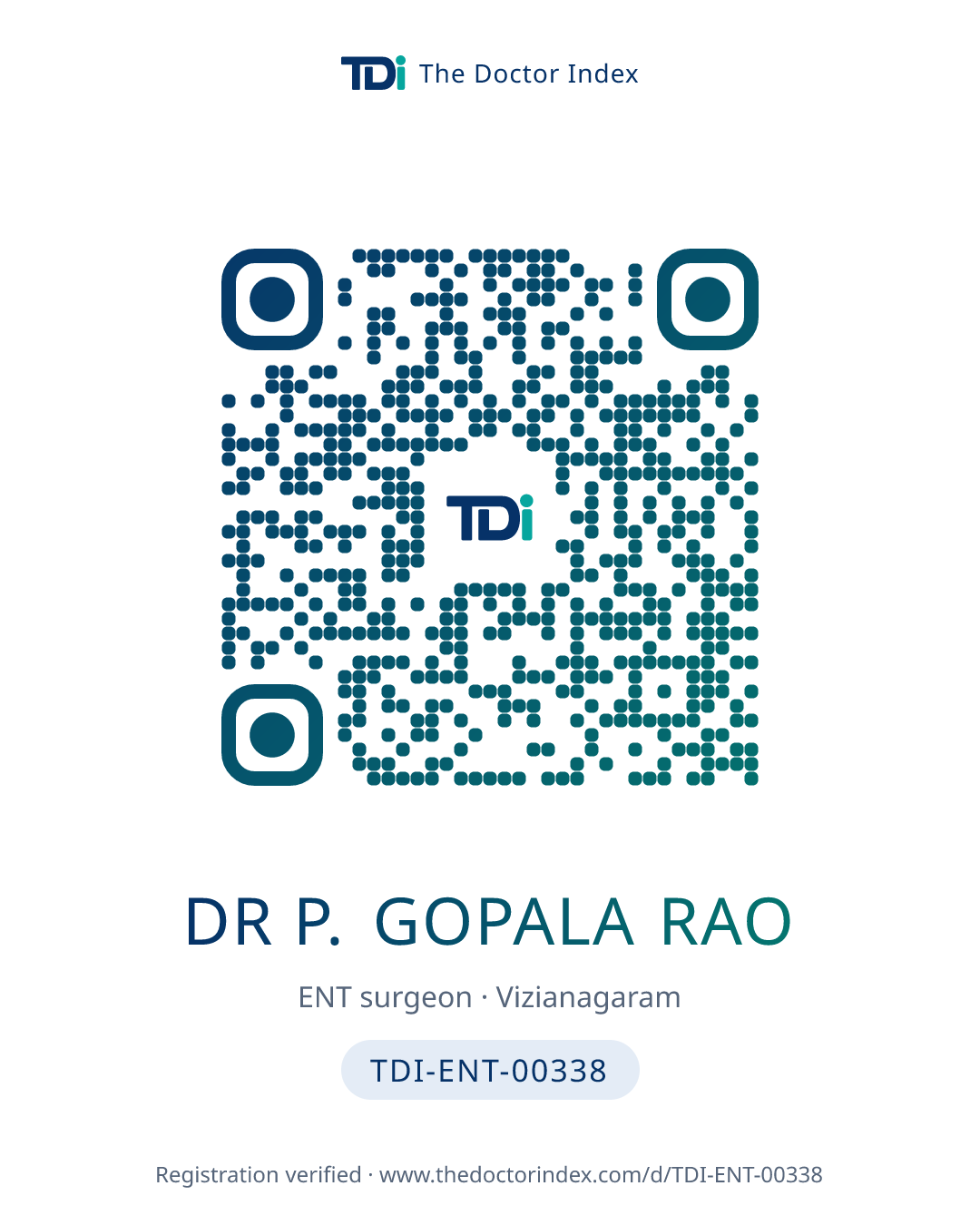 QR card for Dr P. Gopala Rao, TDI-ENT-00338