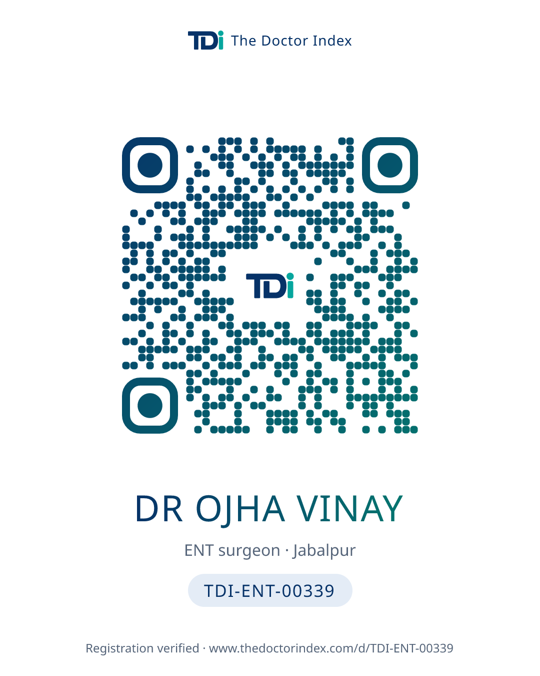 QR card for Dr Ojha Vinay, TDI-ENT-00339