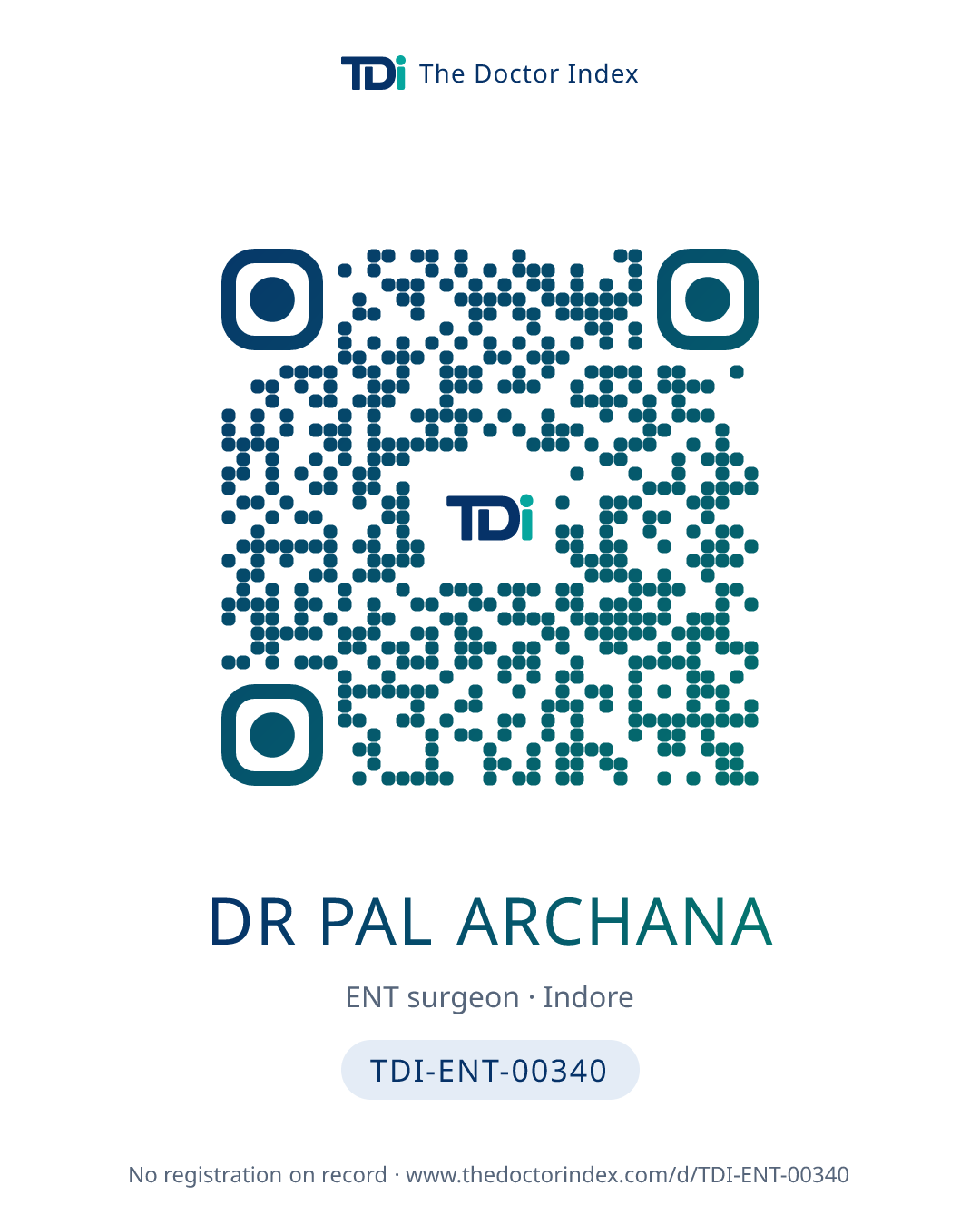 QR card for Dr Pal Archana, TDI-ENT-00340