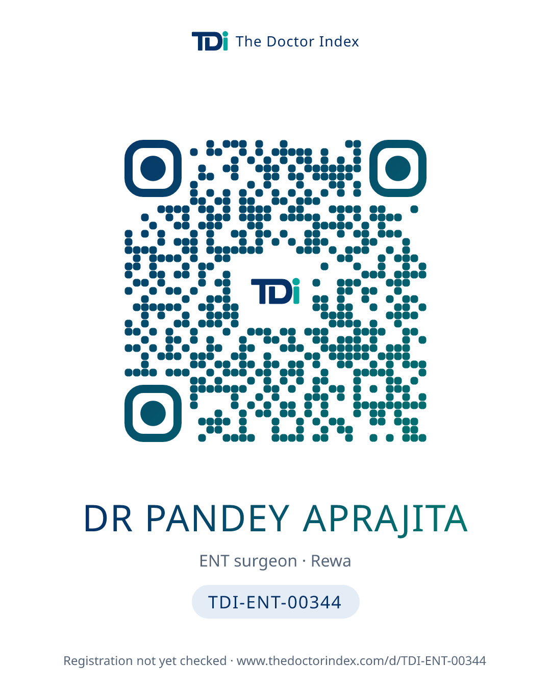 QR card for Dr Pandey Aprajita, TDI-ENT-00344