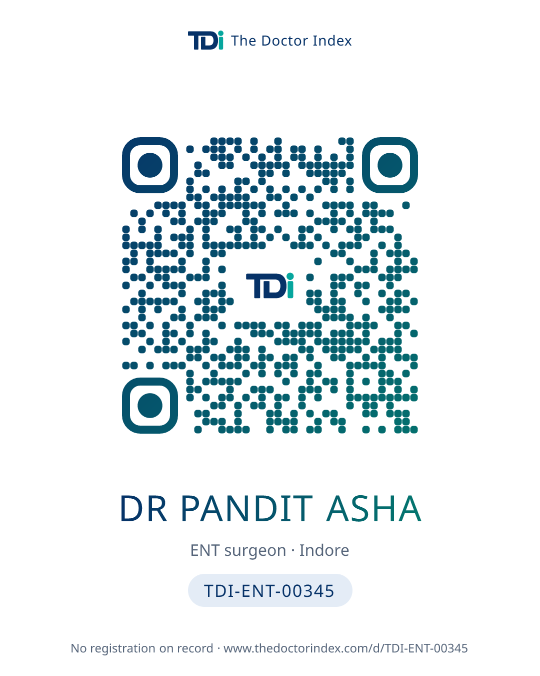 QR card for Dr Pandit Asha, TDI-ENT-00345