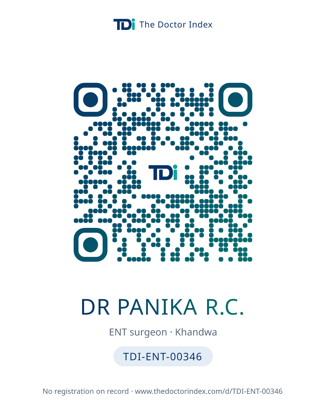 QR card for Dr Panika R.C., TDI-ENT-00346
