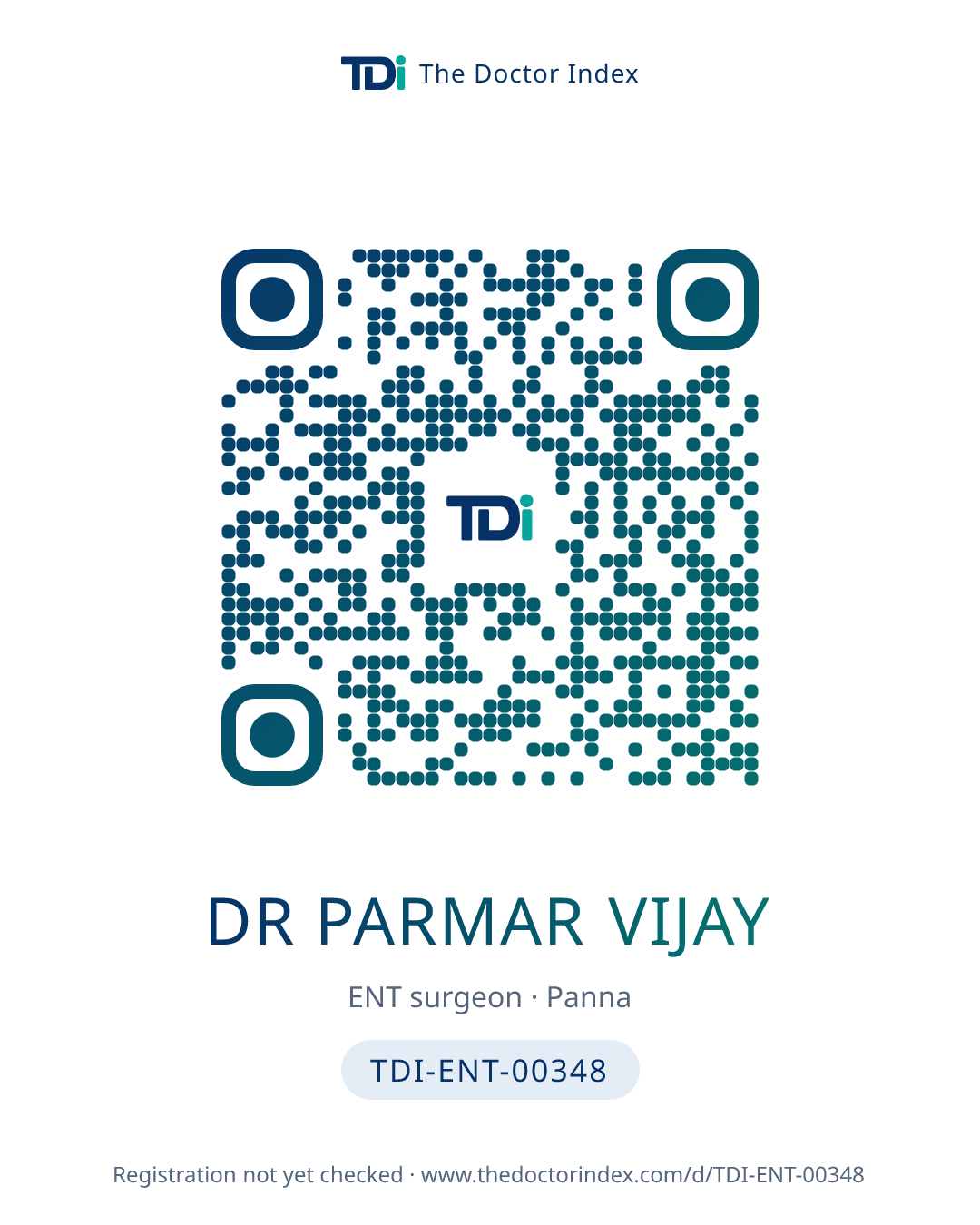 QR card for Dr Parmar Vijay, TDI-ENT-00348