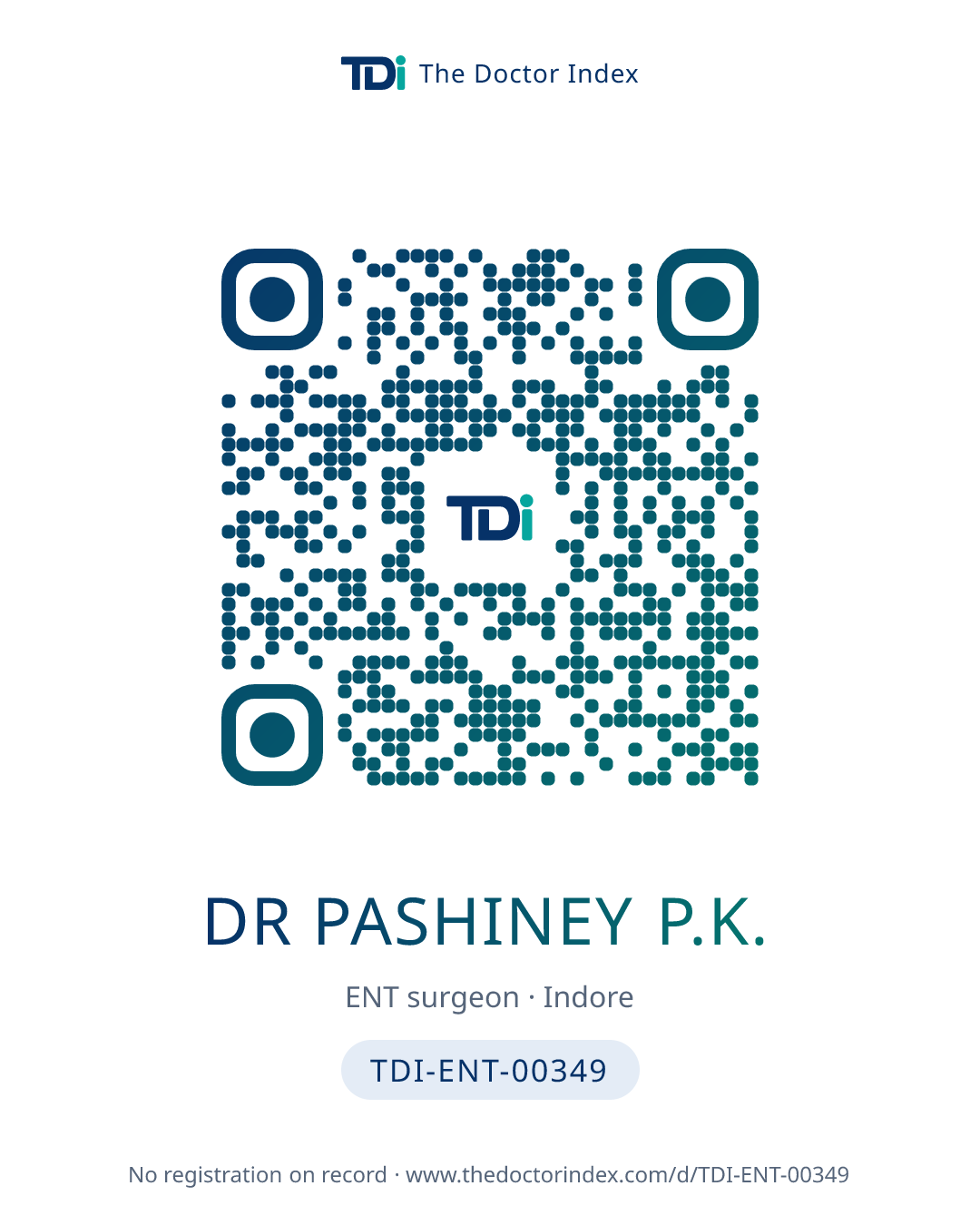 QR card for Dr Pashiney P.K., TDI-ENT-00349