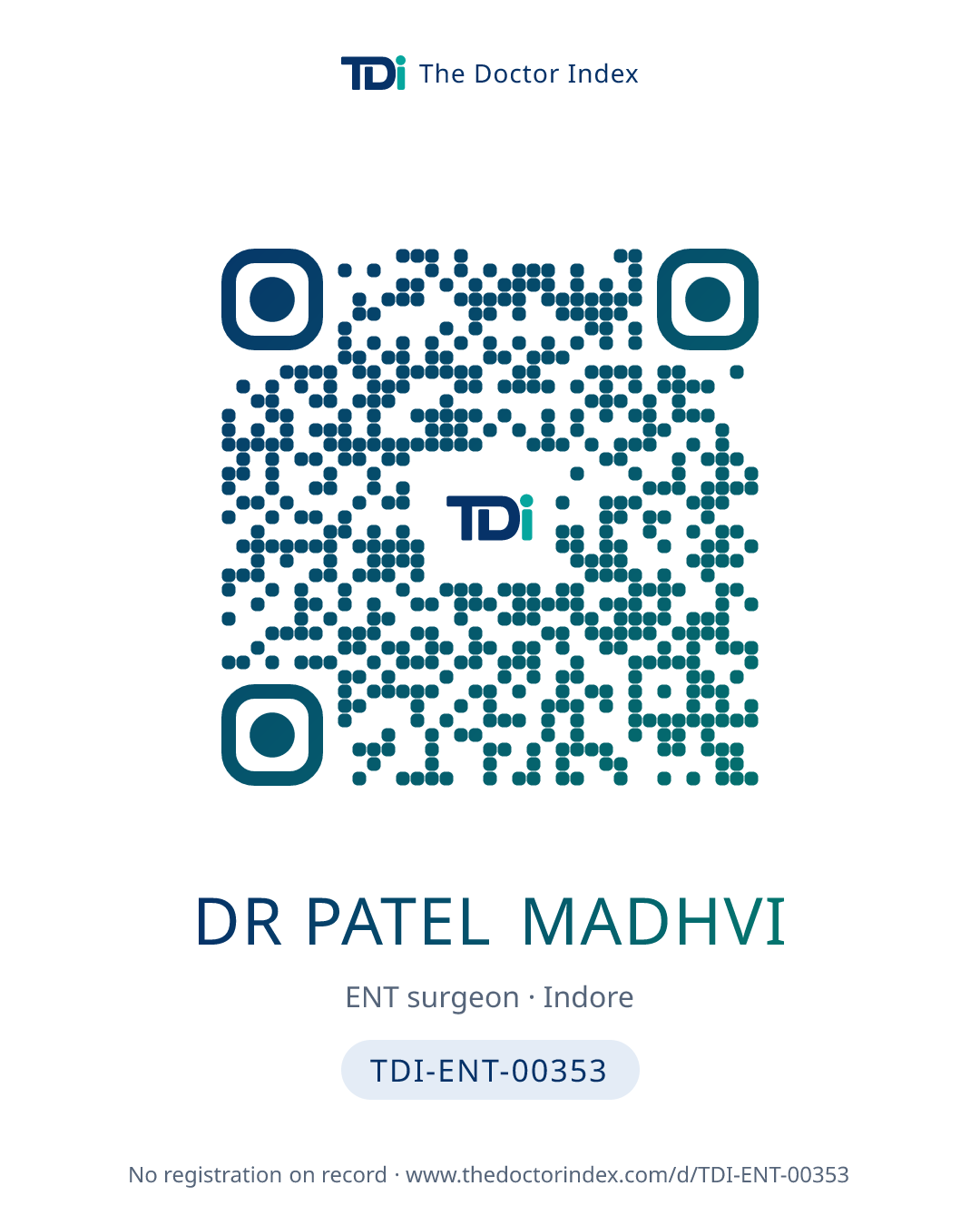 QR card for Dr Patel Madhvi, TDI-ENT-00353