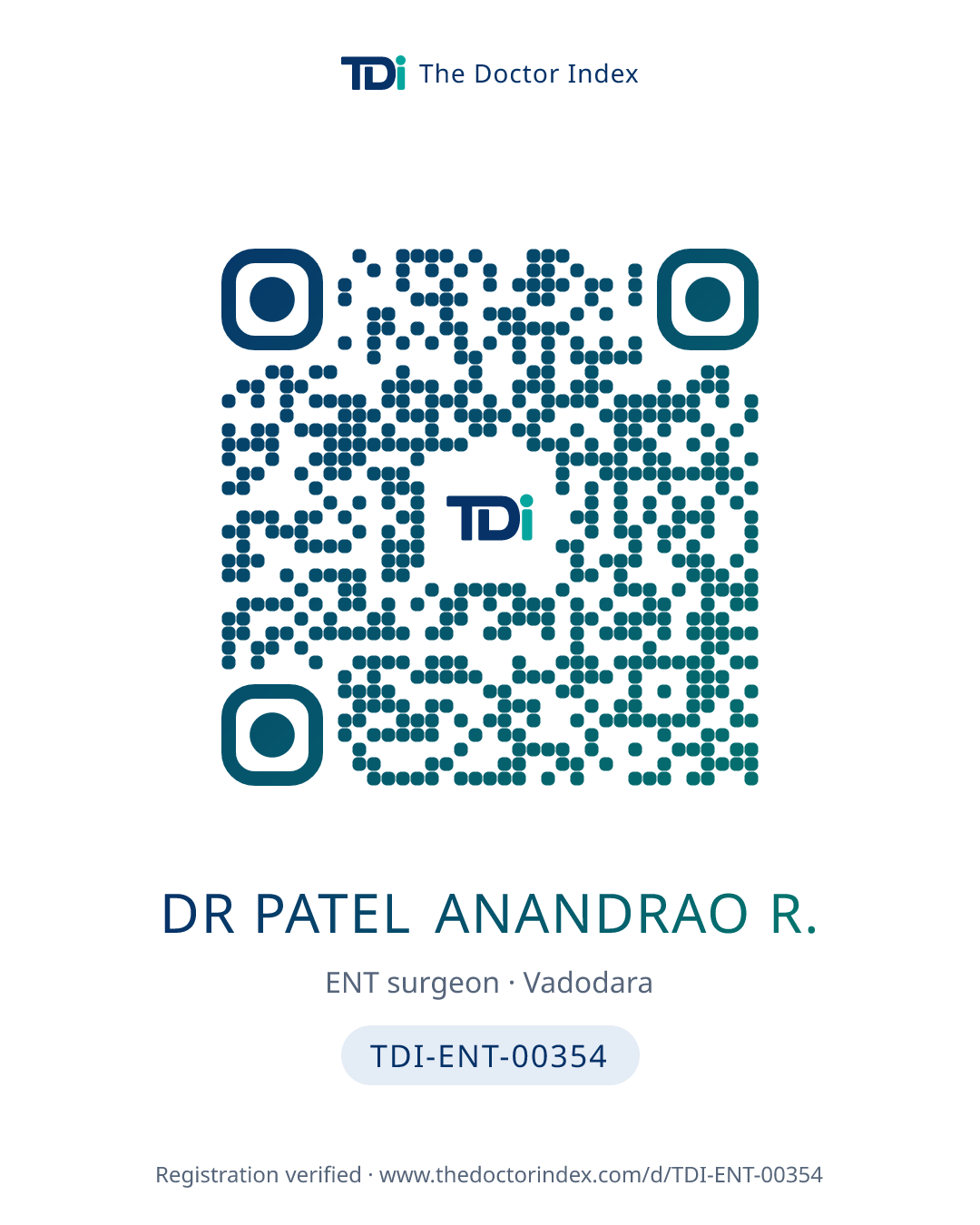 QR card for Dr Patel Anandrao R., TDI-ENT-00354