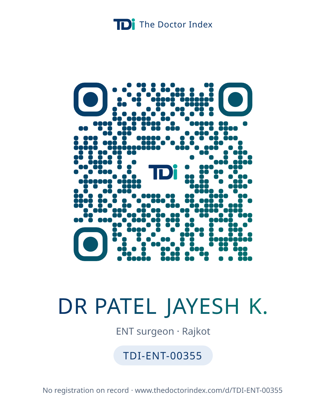 QR card for Dr Patel Jayesh K., TDI-ENT-00355
