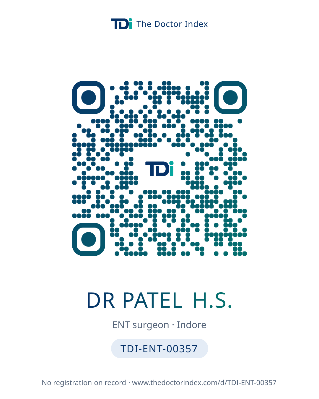 QR card for Dr Patel H.S., TDI-ENT-00357