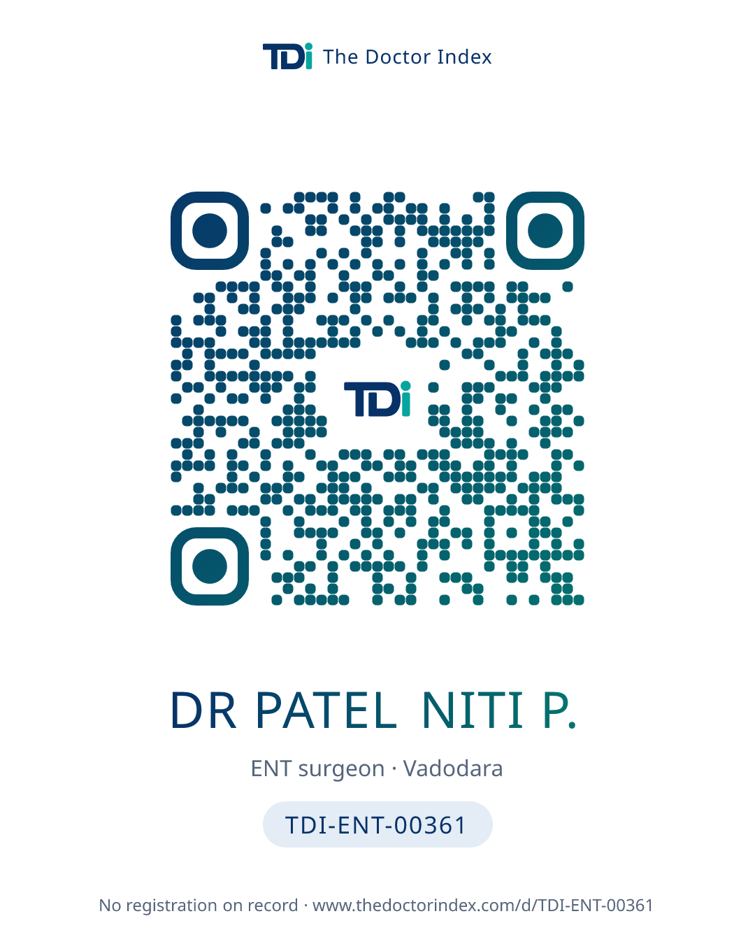 QR card for Dr Patel Niti P., TDI-ENT-00361