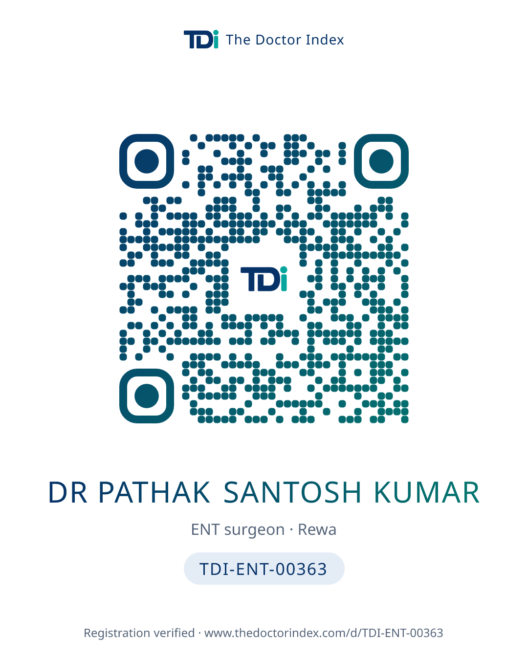 QR card for Dr Pathak Santosh Kumar, TDI-ENT-00363