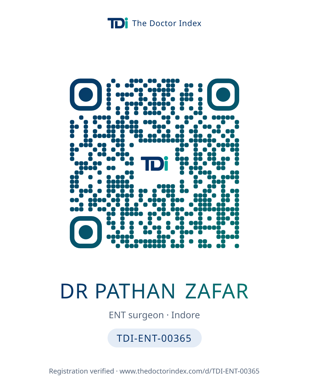 QR card for Dr Pathan Zafar, TDI-ENT-00365