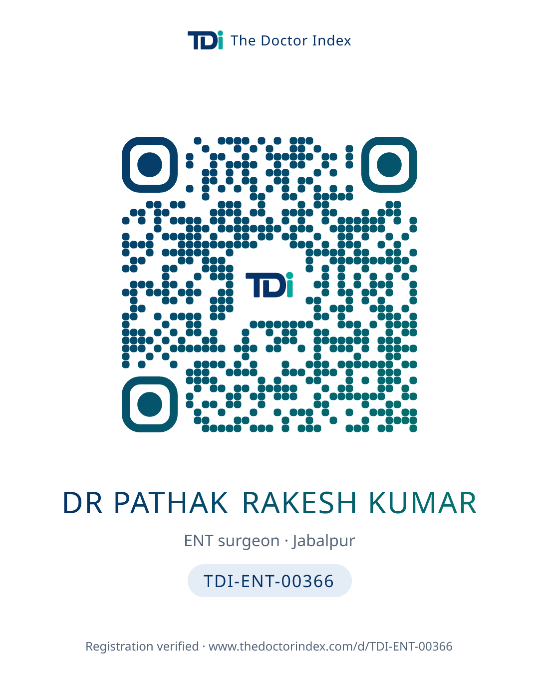 QR card for Dr Pathak Rakesh Kumar, TDI-ENT-00366