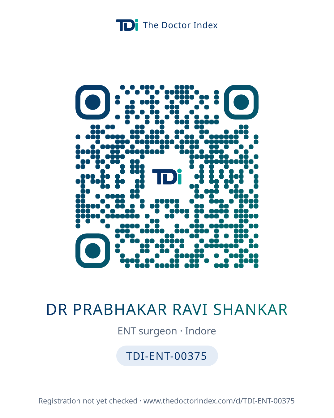 QR card for Dr Prabhakar Ravi Shankar, TDI-ENT-00375