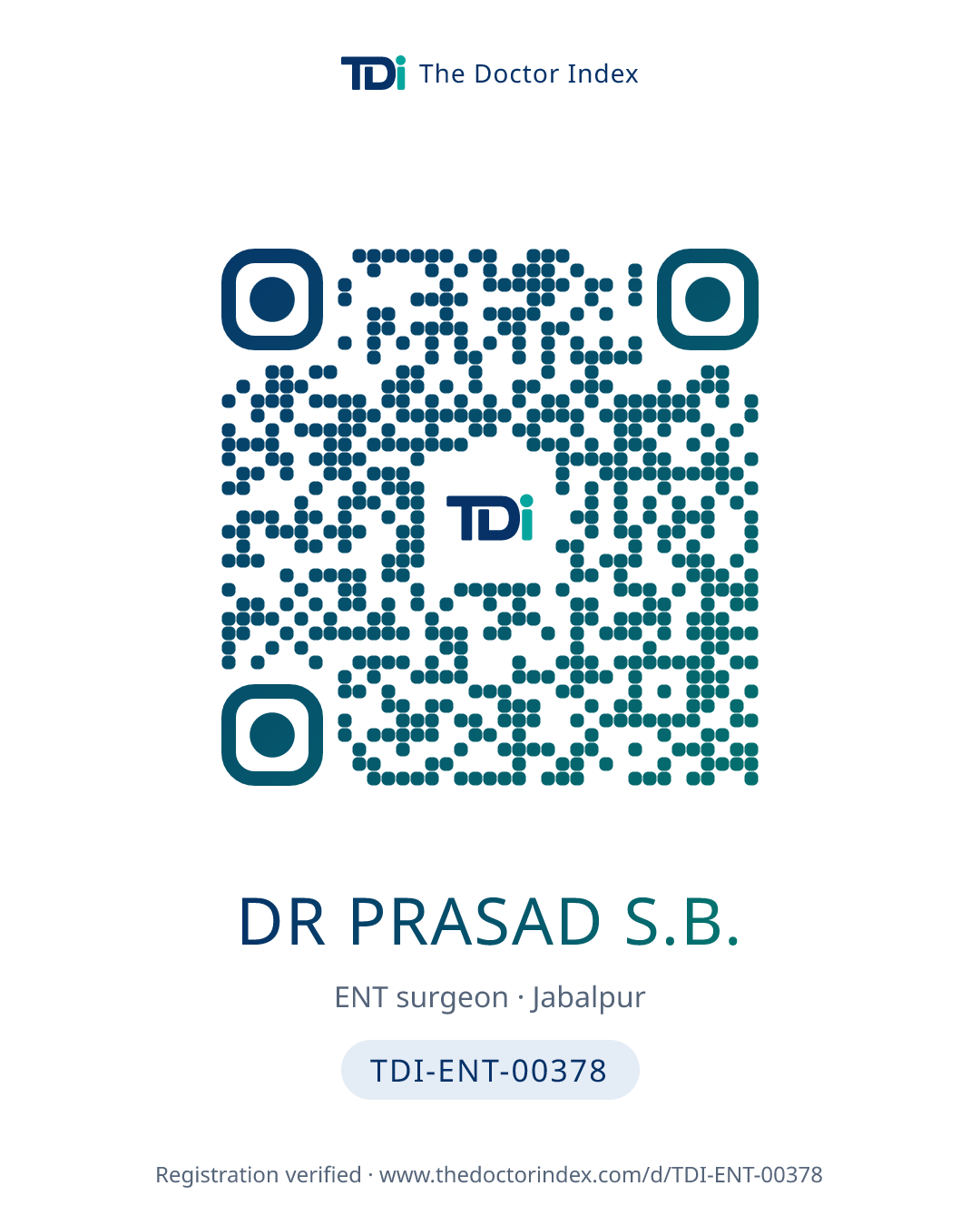 QR card for Dr Prasad S.B., TDI-ENT-00378