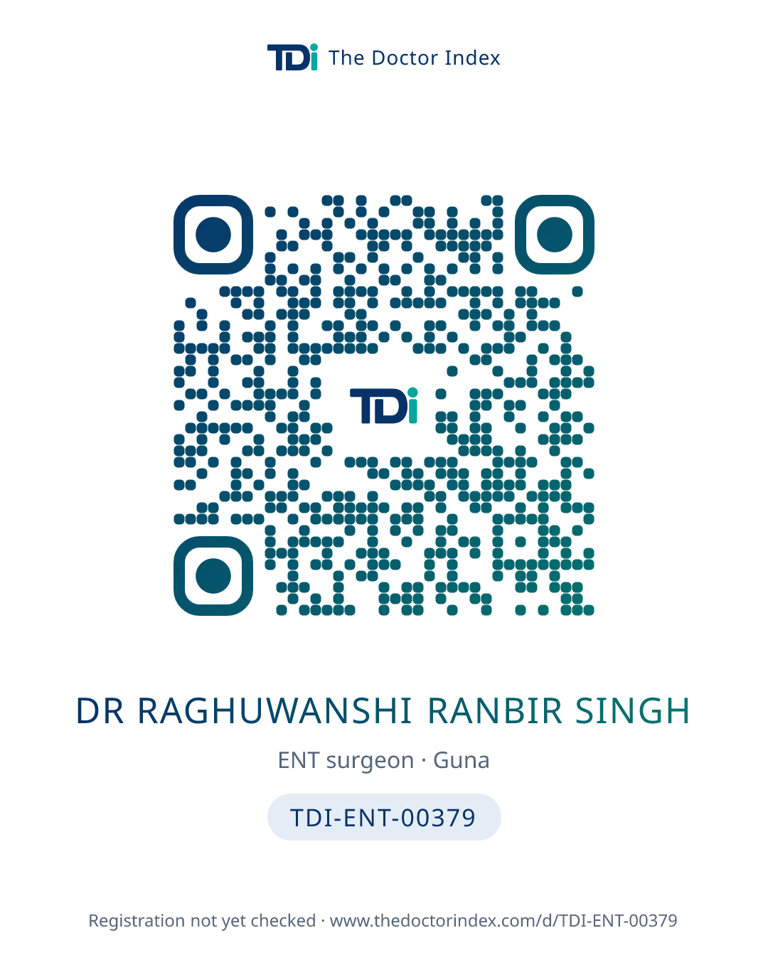QR card for Dr Raghuwanshi Ranbir Singh, TDI-ENT-00379