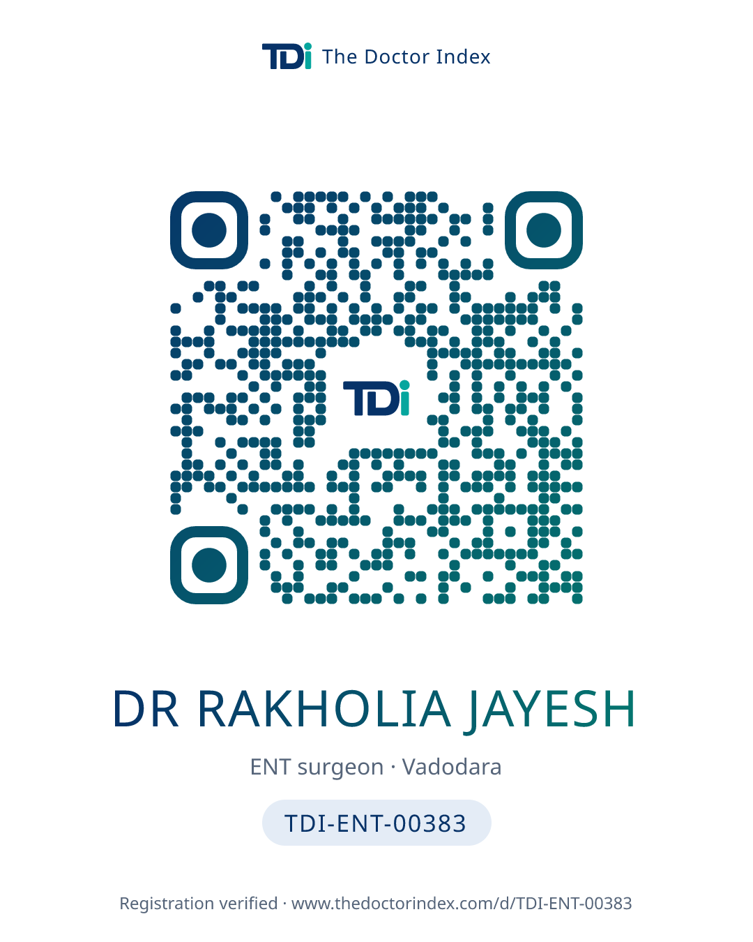 QR card for Dr Rakholia Jayesh, TDI-ENT-00383