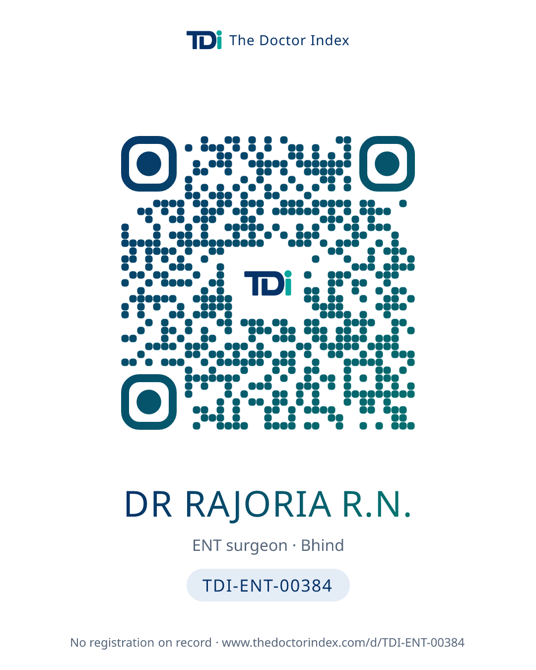 QR card for Dr Rajoria R.N., TDI-ENT-00384