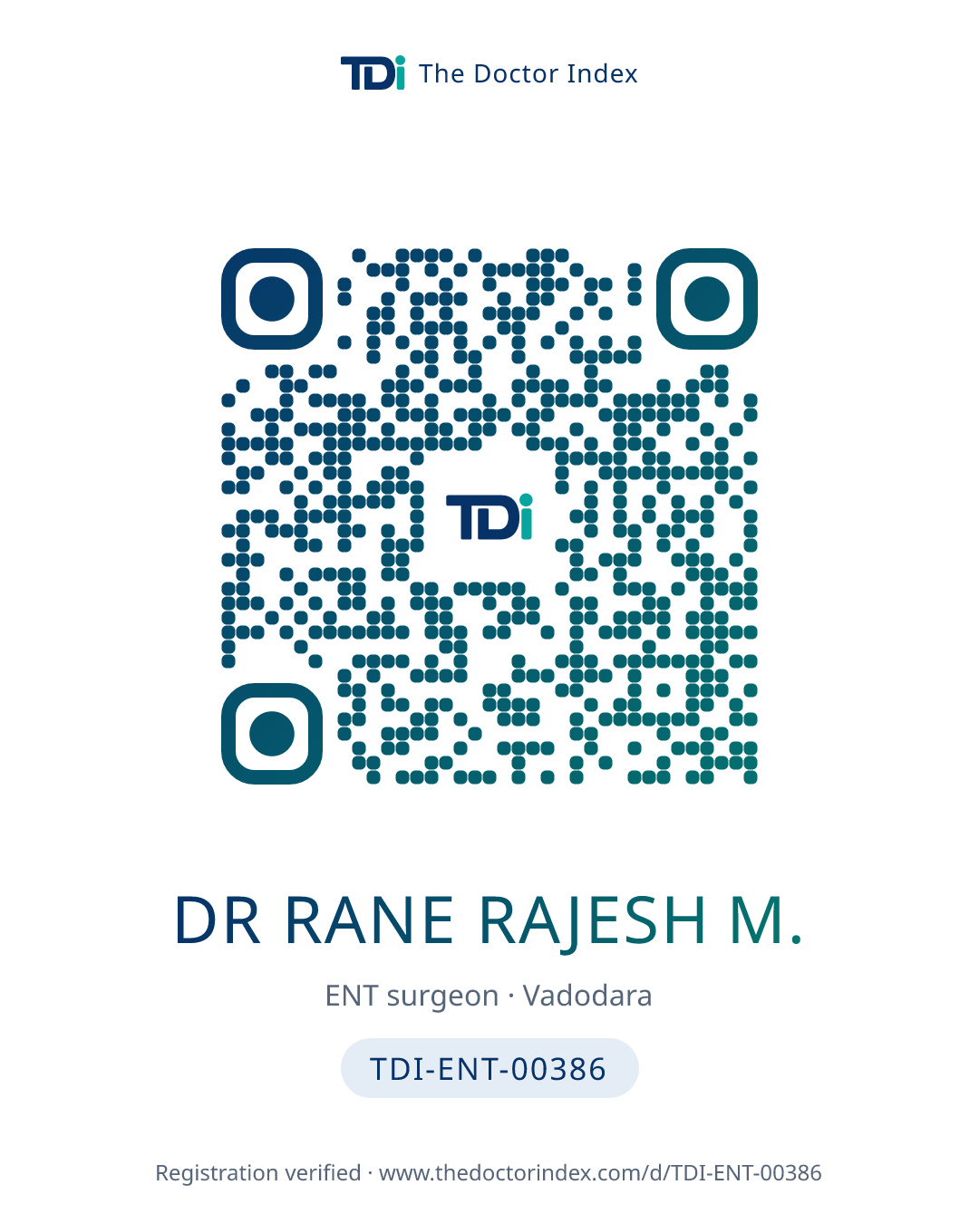 QR card for Dr Rane Rajesh M., TDI-ENT-00386