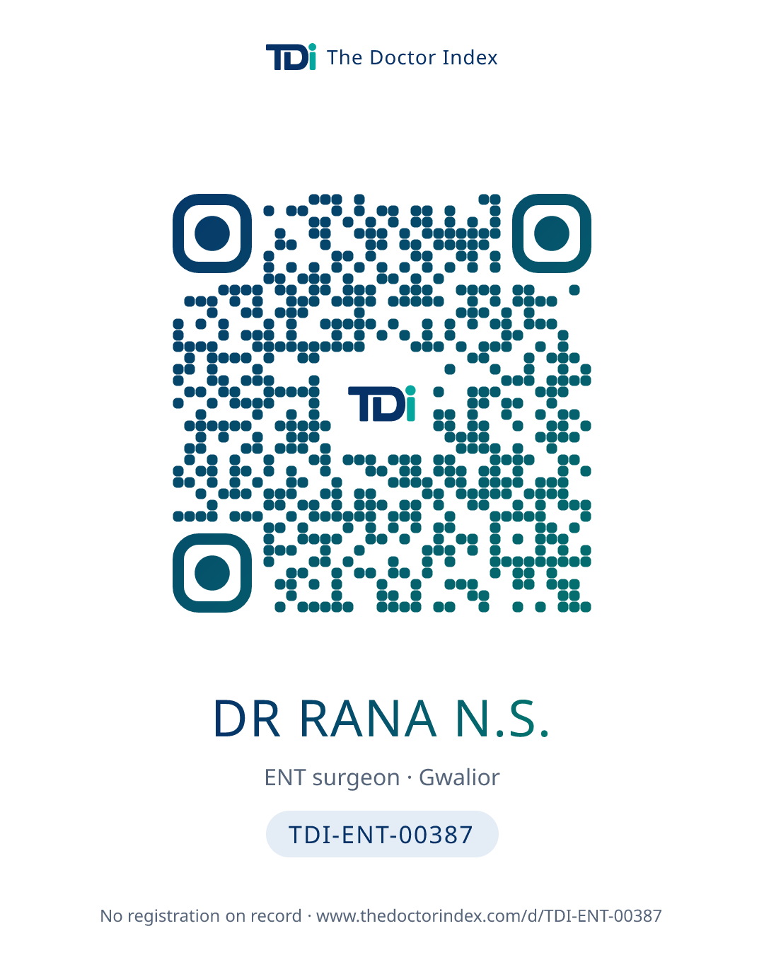 QR card for Dr Rana N.S., TDI-ENT-00387