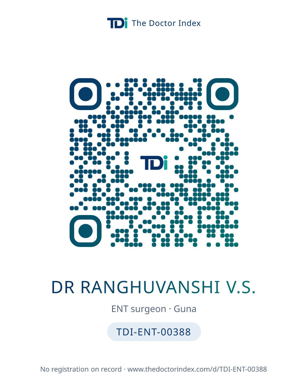 QR card for Dr Ranghuvanshi V.S., TDI-ENT-00388