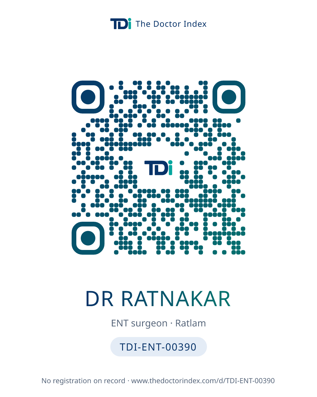 QR card for Dr Ratnakar, TDI-ENT-00390