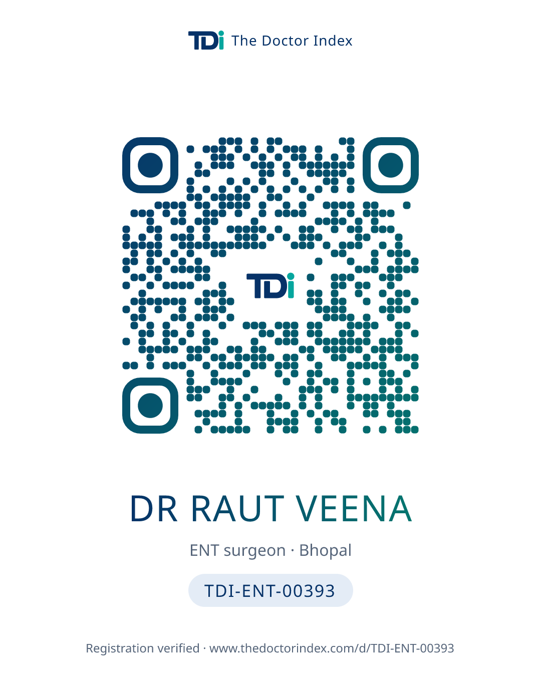QR card for Dr Raut Veena, TDI-ENT-00393