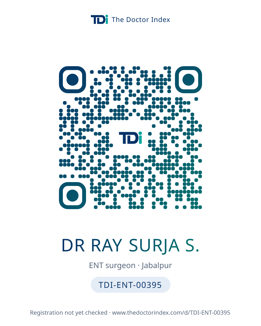 QR card for Dr Ray Surja S., TDI-ENT-00395