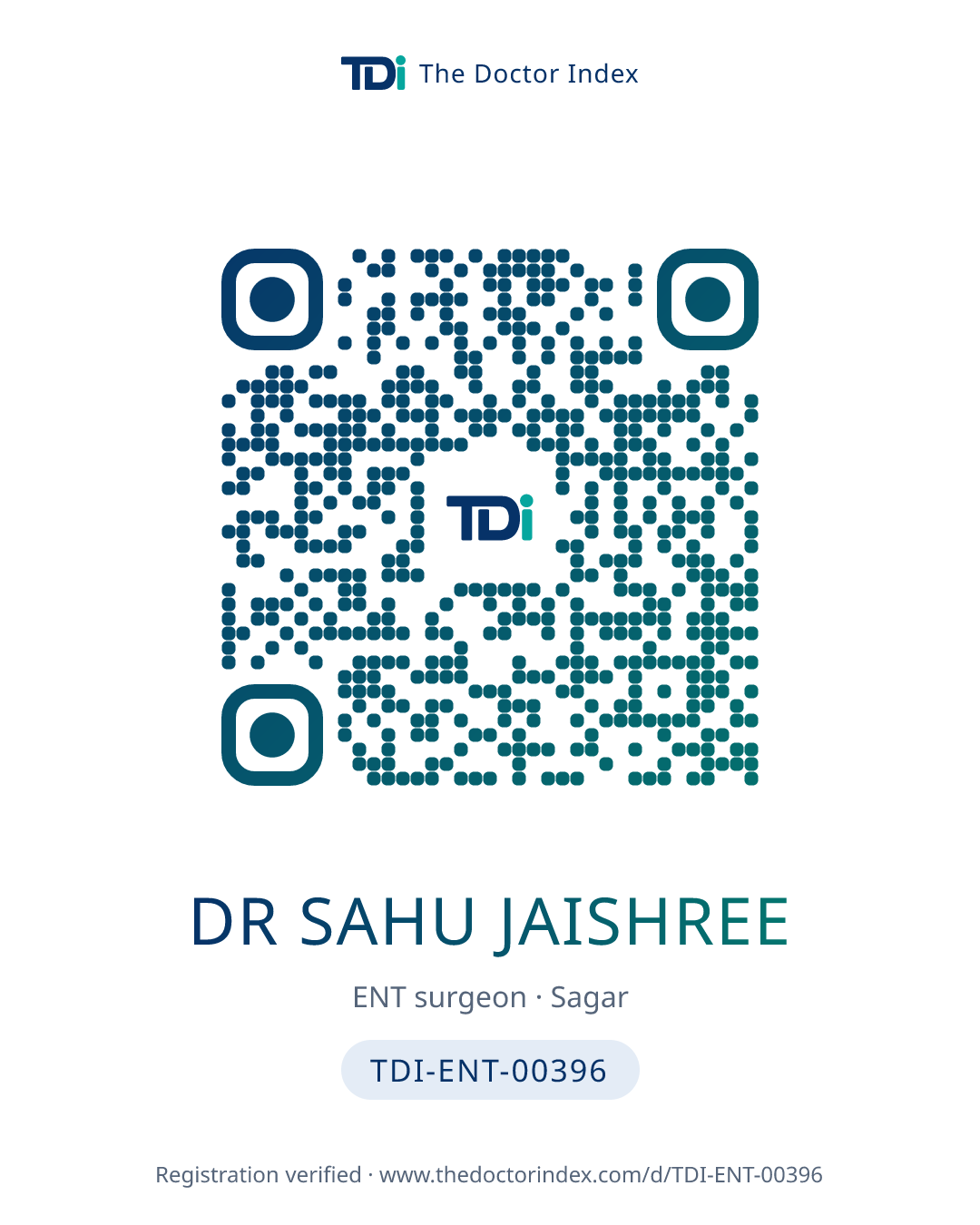 QR card for Dr Sahu Jaishree, TDI-ENT-00396