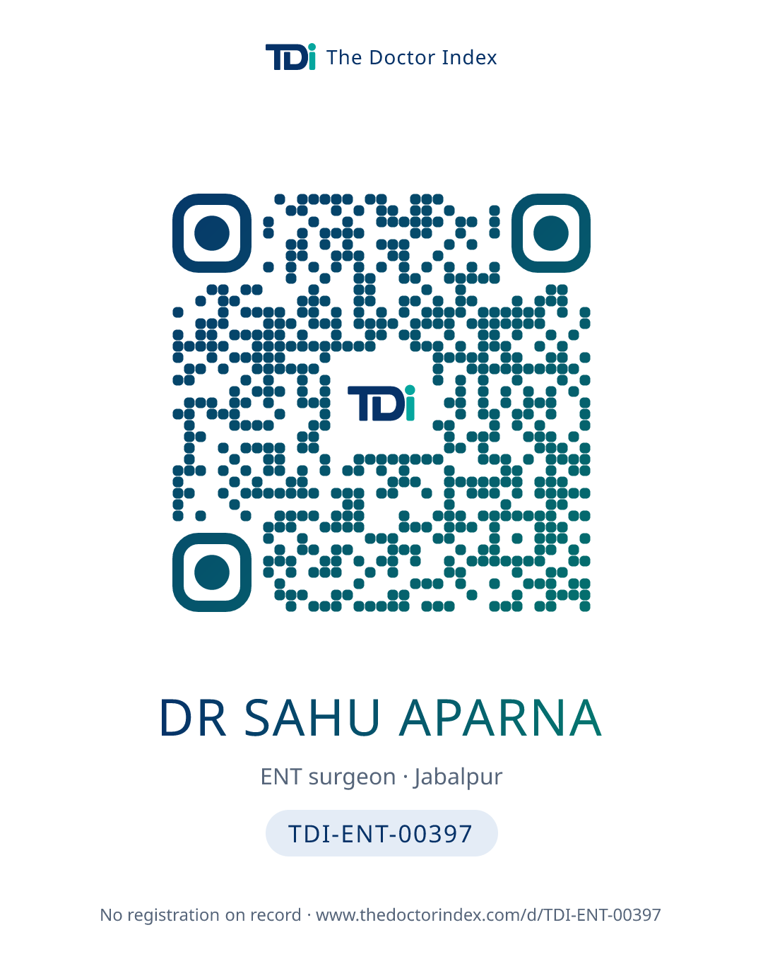 QR card for Dr Sahu Aparna, TDI-ENT-00397