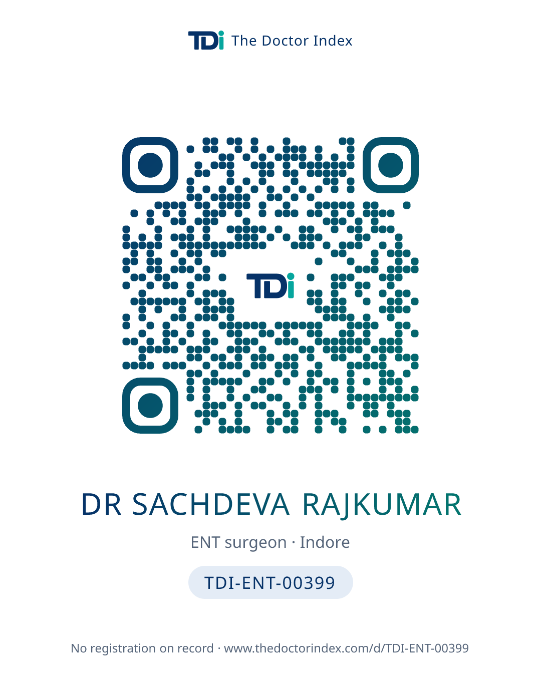 QR card for Dr Sachdeva Rajkumar, TDI-ENT-00399
