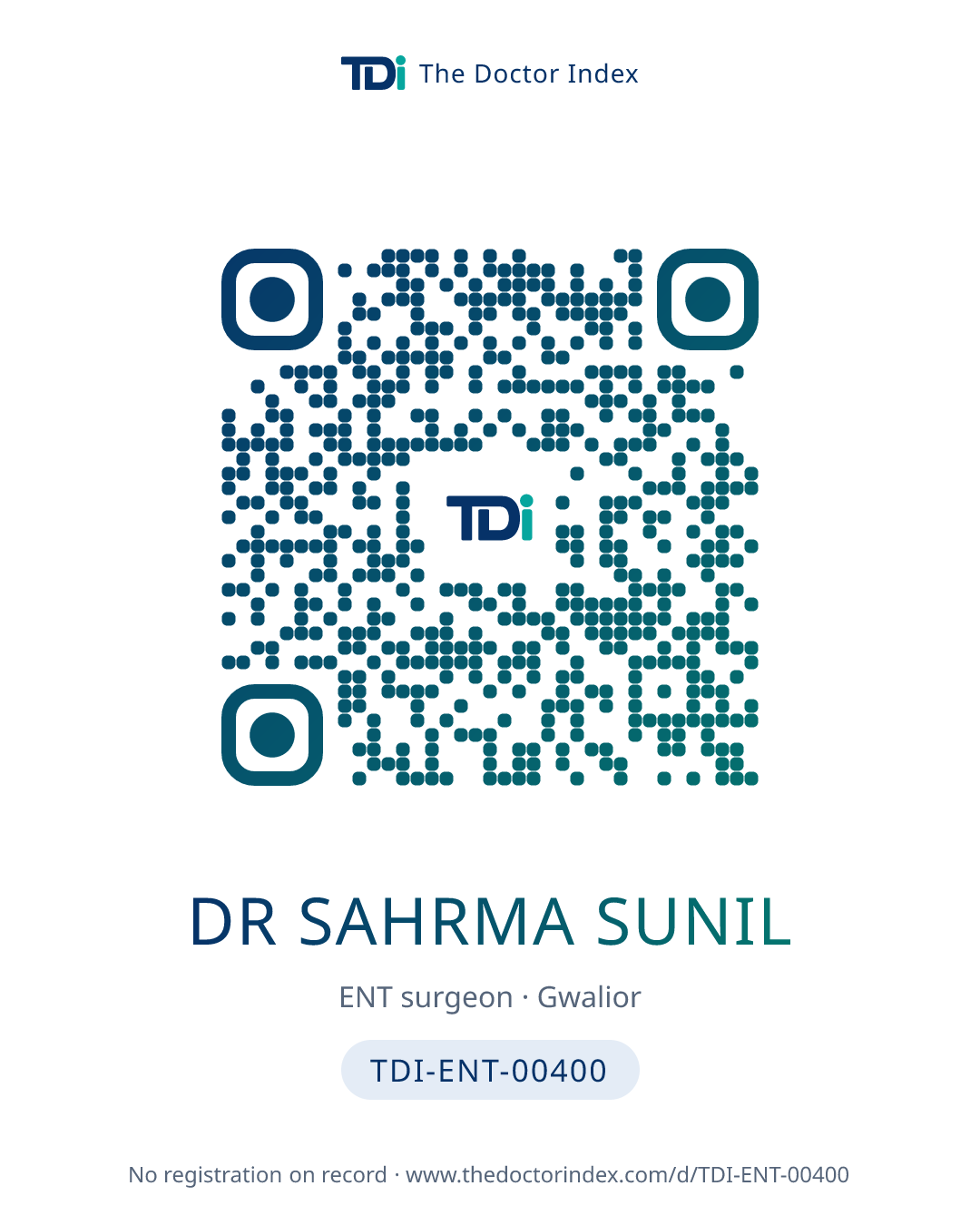 QR card for Dr Sahrma Sunil, TDI-ENT-00400