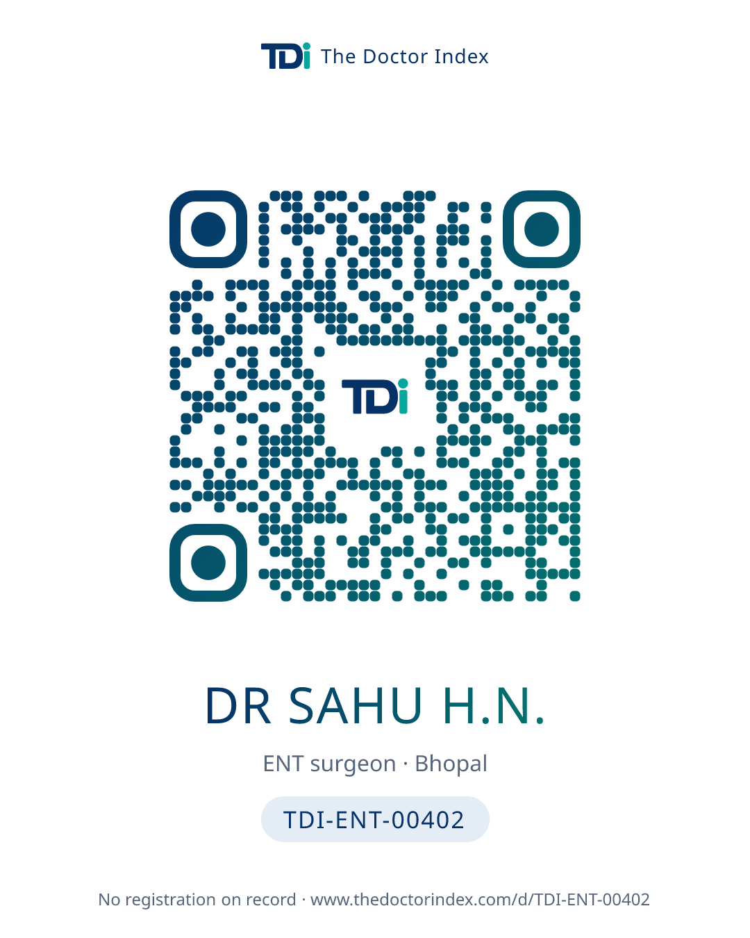 QR card for Dr Sahu H.N., TDI-ENT-00402