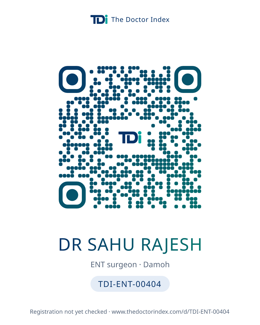 QR card for Dr Sahu Rajesh, TDI-ENT-00404