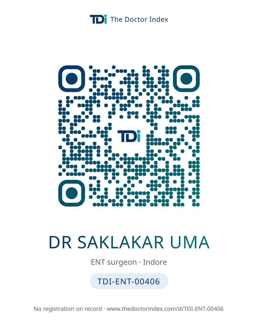 QR card for Dr Saklakar Uma, TDI-ENT-00406