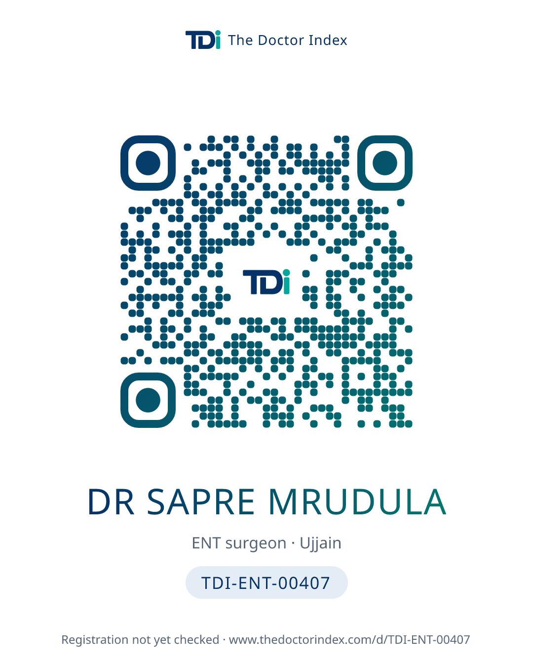 QR card for Dr Sapre Mrudula, TDI-ENT-00407