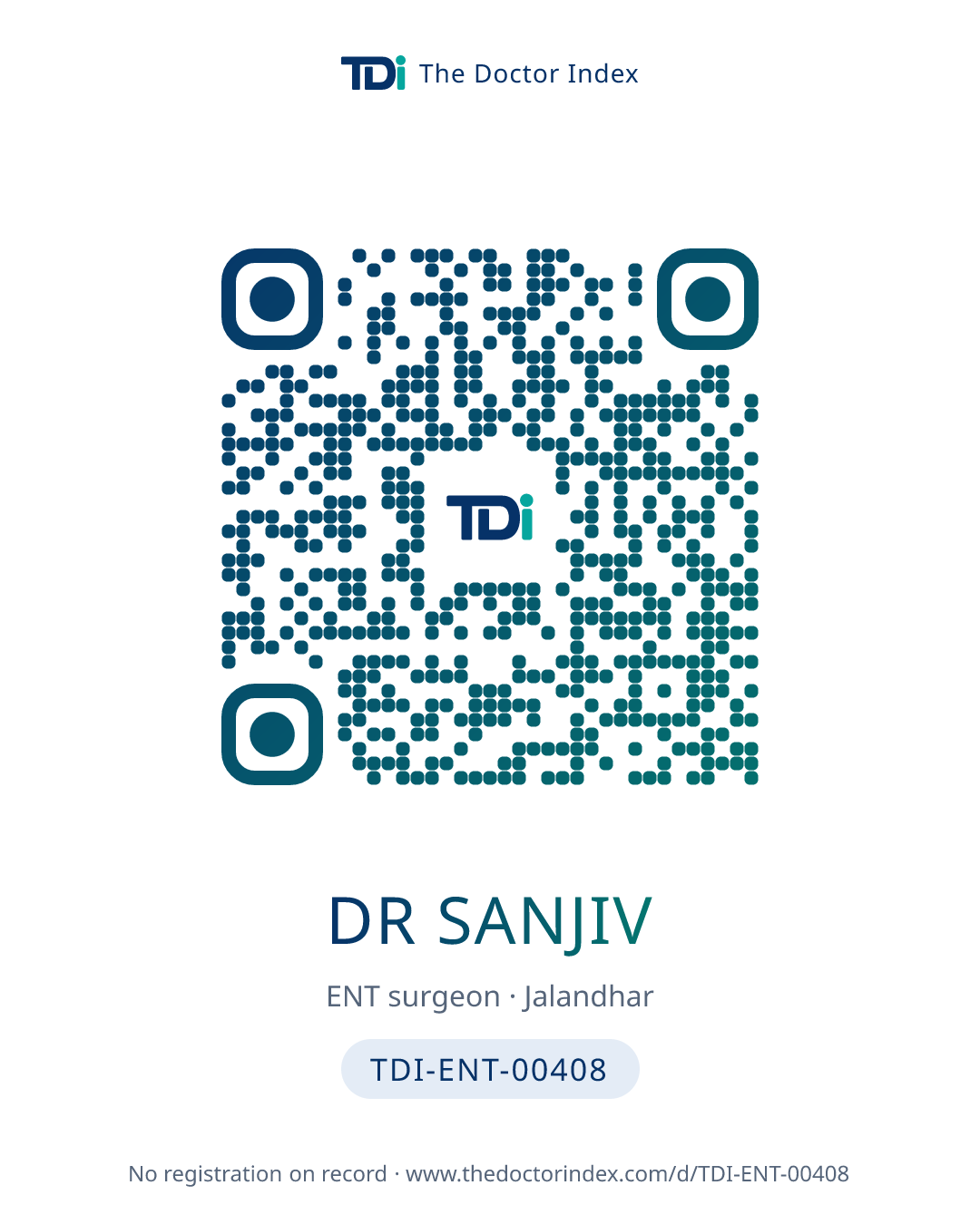 QR card for Dr Sanjiv, TDI-ENT-00408