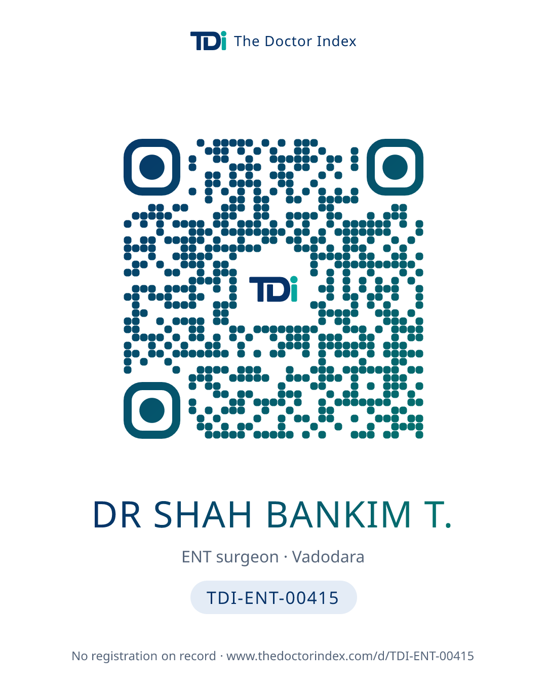 QR card for Dr Shah Bankim T., TDI-ENT-00415