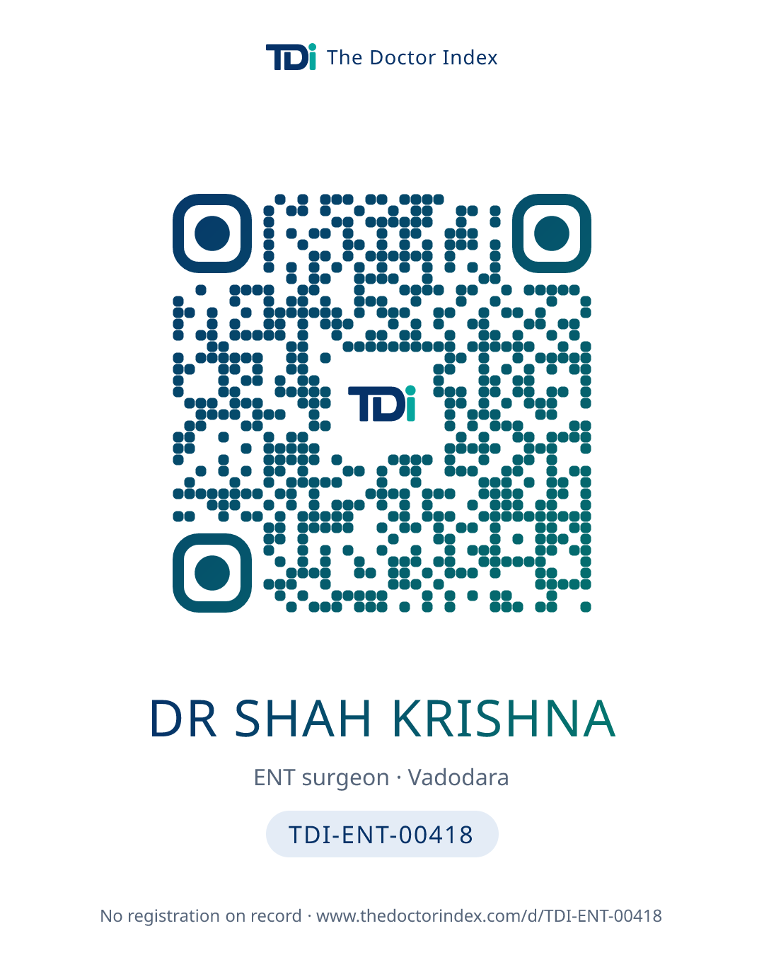 QR card for Dr Shah Krishna, TDI-ENT-00418