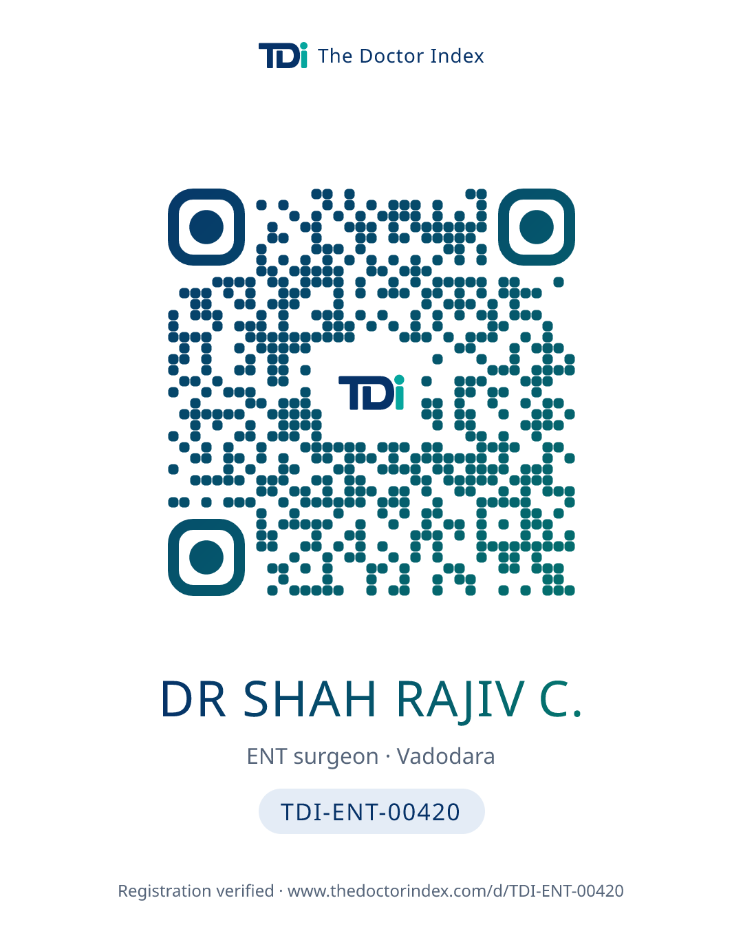 QR card for Dr Shah Rajiv C., TDI-ENT-00420