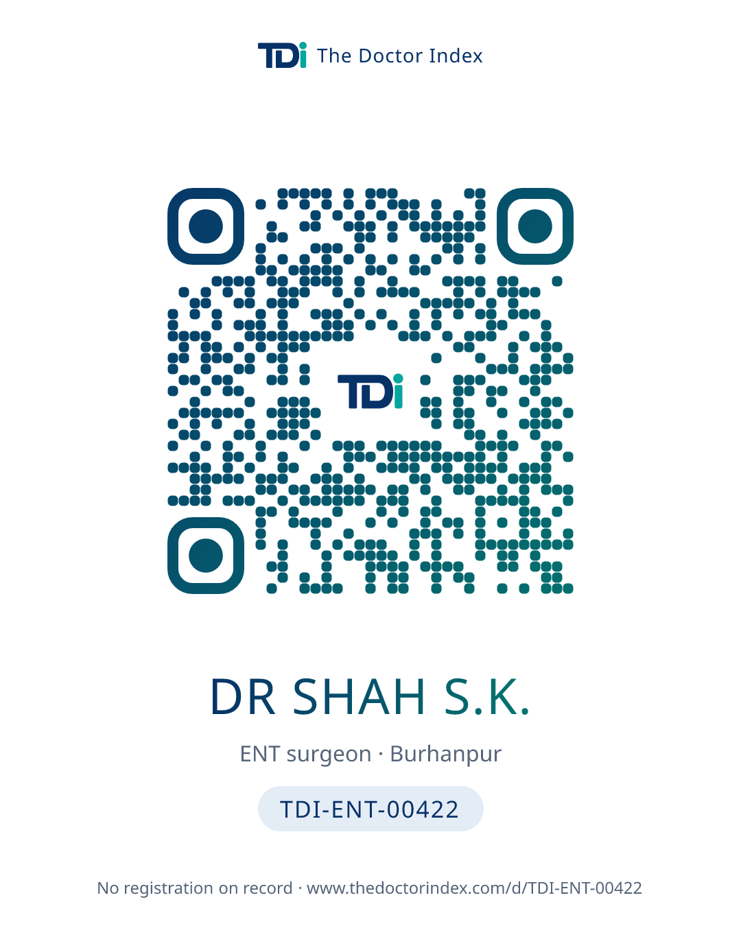 QR card for Dr Shah S.K., TDI-ENT-00422