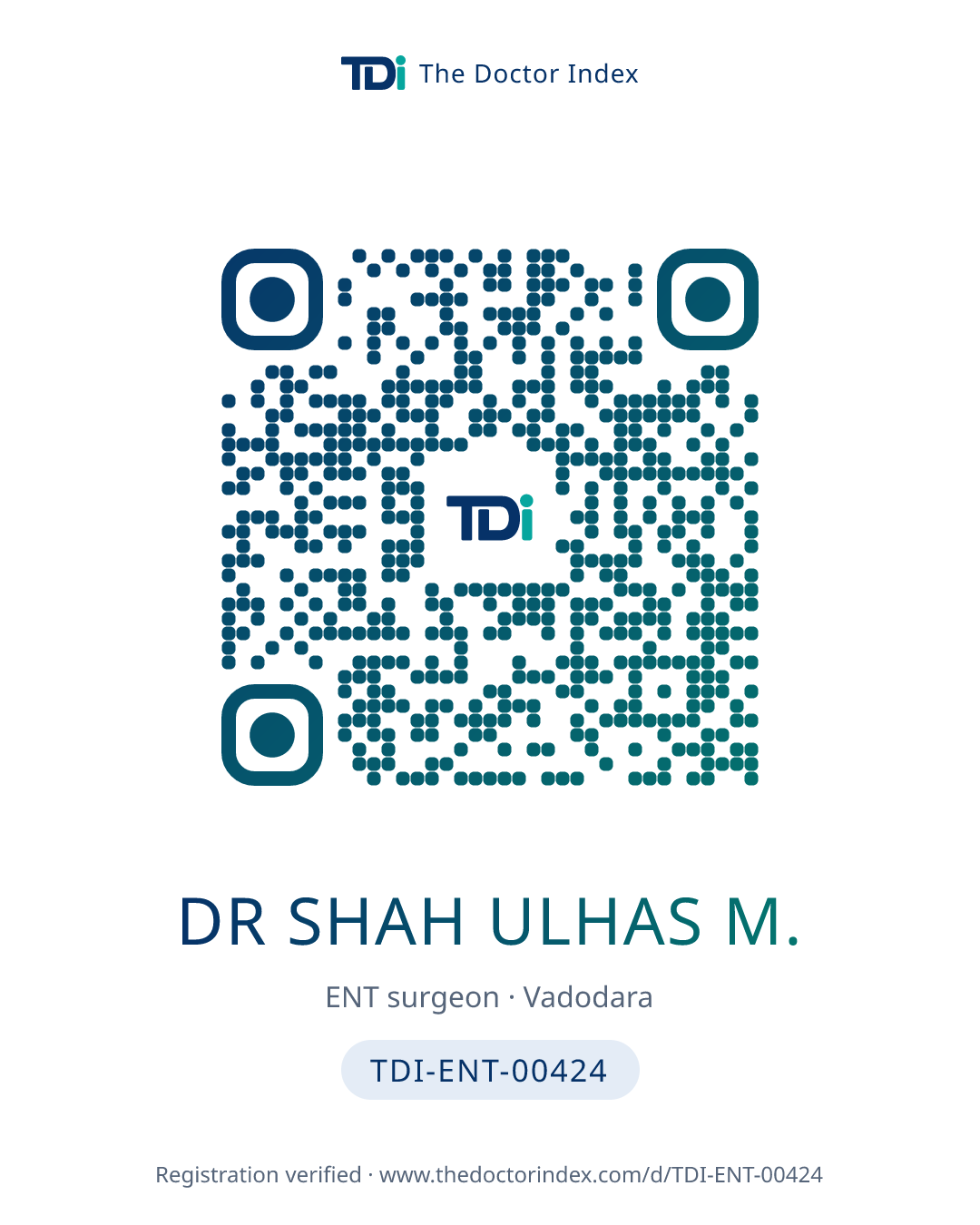 QR card for Dr Shah Ulhas M., TDI-ENT-00424