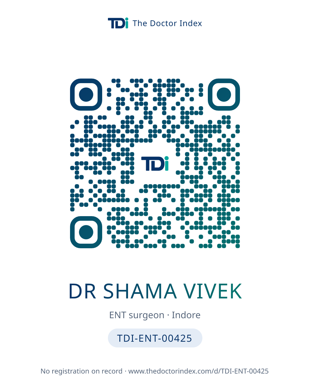 QR card for Dr Shama Vivek, TDI-ENT-00425