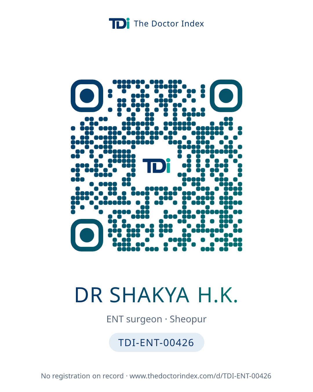 QR card for Dr Shakya H.K., TDI-ENT-00426