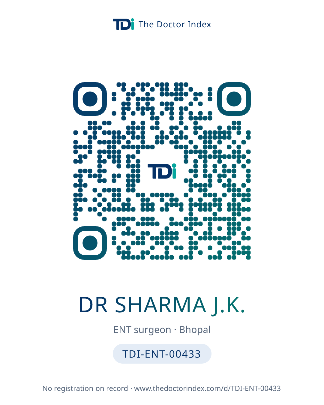 QR card for Dr Sharma J.K., TDI-ENT-00433