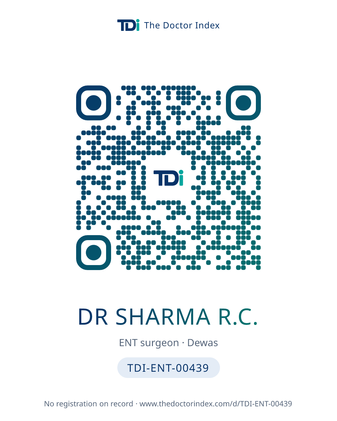 QR card for Dr Sharma R.C., TDI-ENT-00439